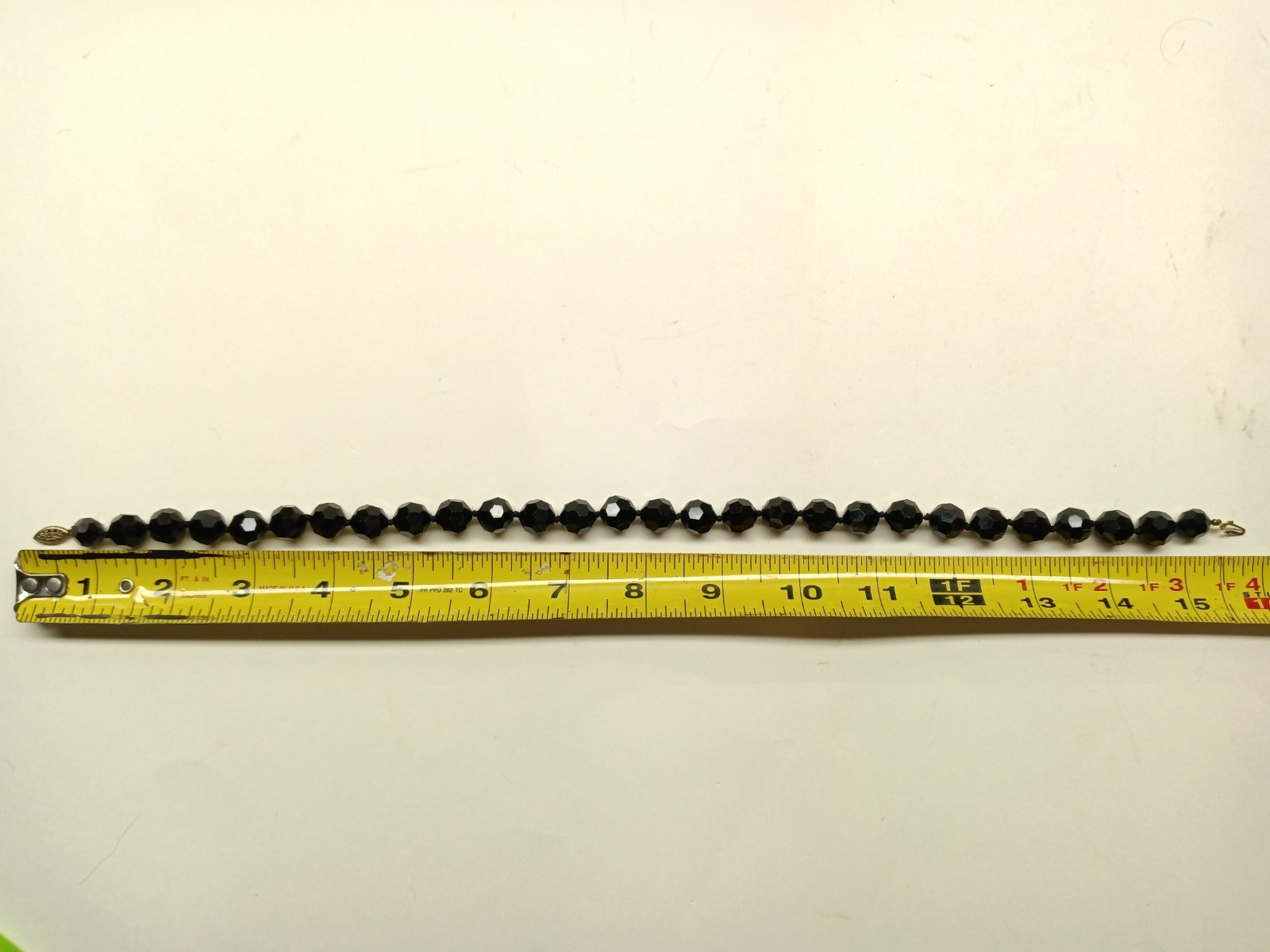 Vintage Black Onyx Faceted Beaded Necklace 64 grams 16” Gold-Tone Fishhook Clasp
