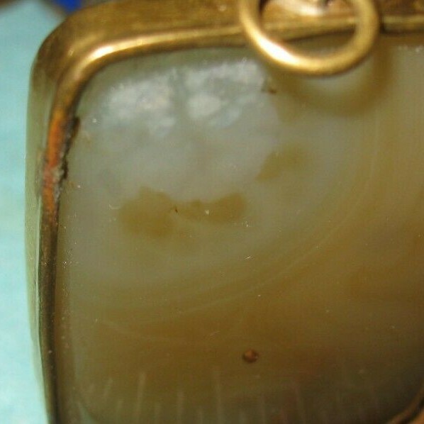 Amber Pendant Suspended Fossil Jellyfish Dandelion Gold Rim 15g 1 1/2″ x 1 1/8″