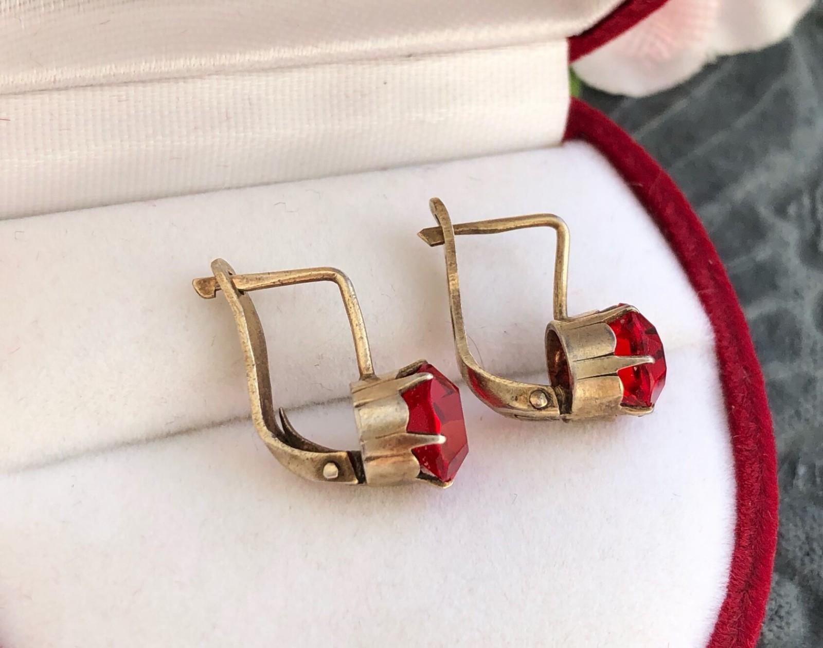 Estate Vintage Soviet Earrings Gilt Sterling Silver 875 Tourmaline Stud Ear USSR