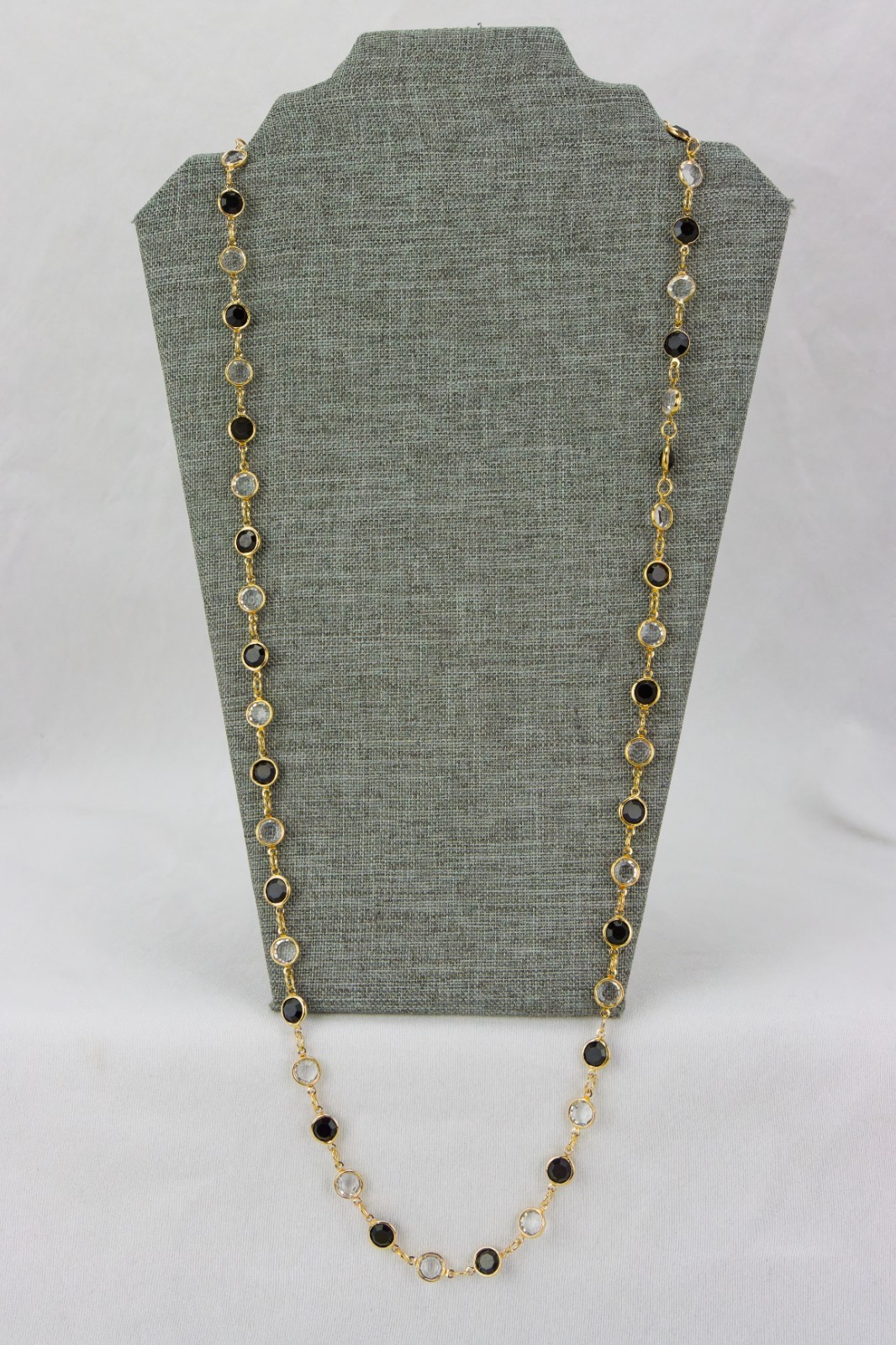 Austrian Crystal USA Open Bezel Link Necklace, Gold Tone, 34gr