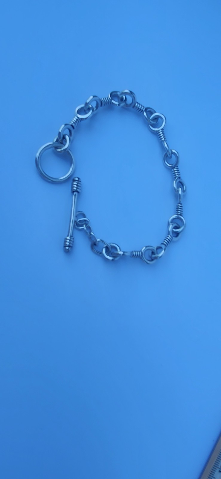Vintage Sterling Silver twisted Cable Link Bracelet Toggle T-Bar Clasp 8″