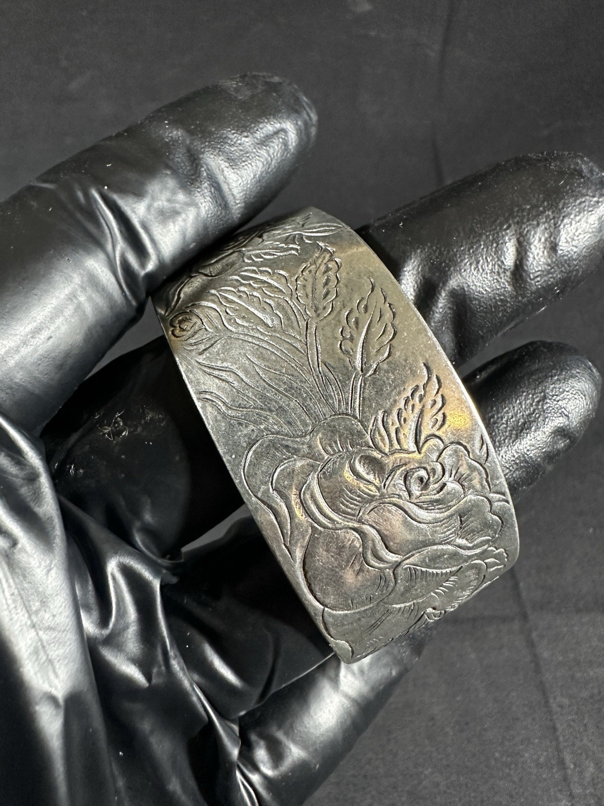 Salisbury Pewter June Rose Flower Of The Month Cuff Bracelet Signed Vintage