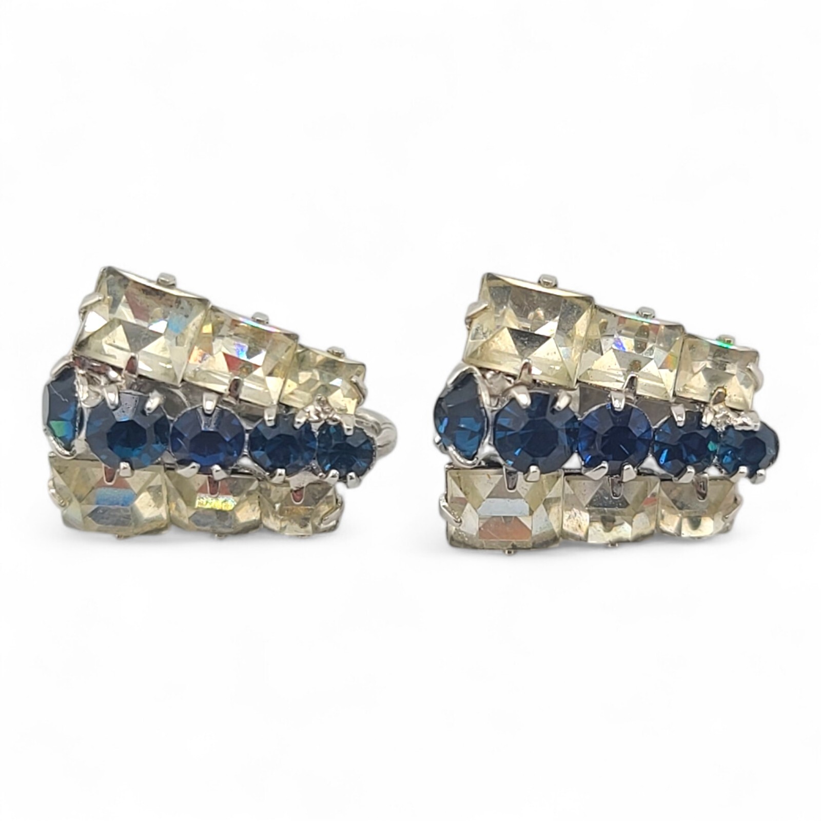 Vintage Sapphire Blue Rhinestone Necklace Earrings Set By Danielle In Org Box Cu