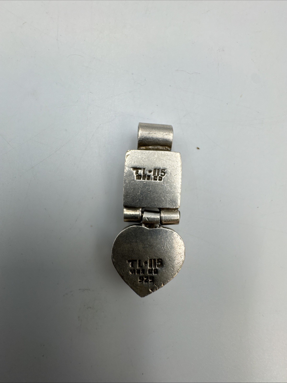 Lime Green Square & Heart Shaped Stone Vintage Sterling Silver 925 Pendant 13.2g