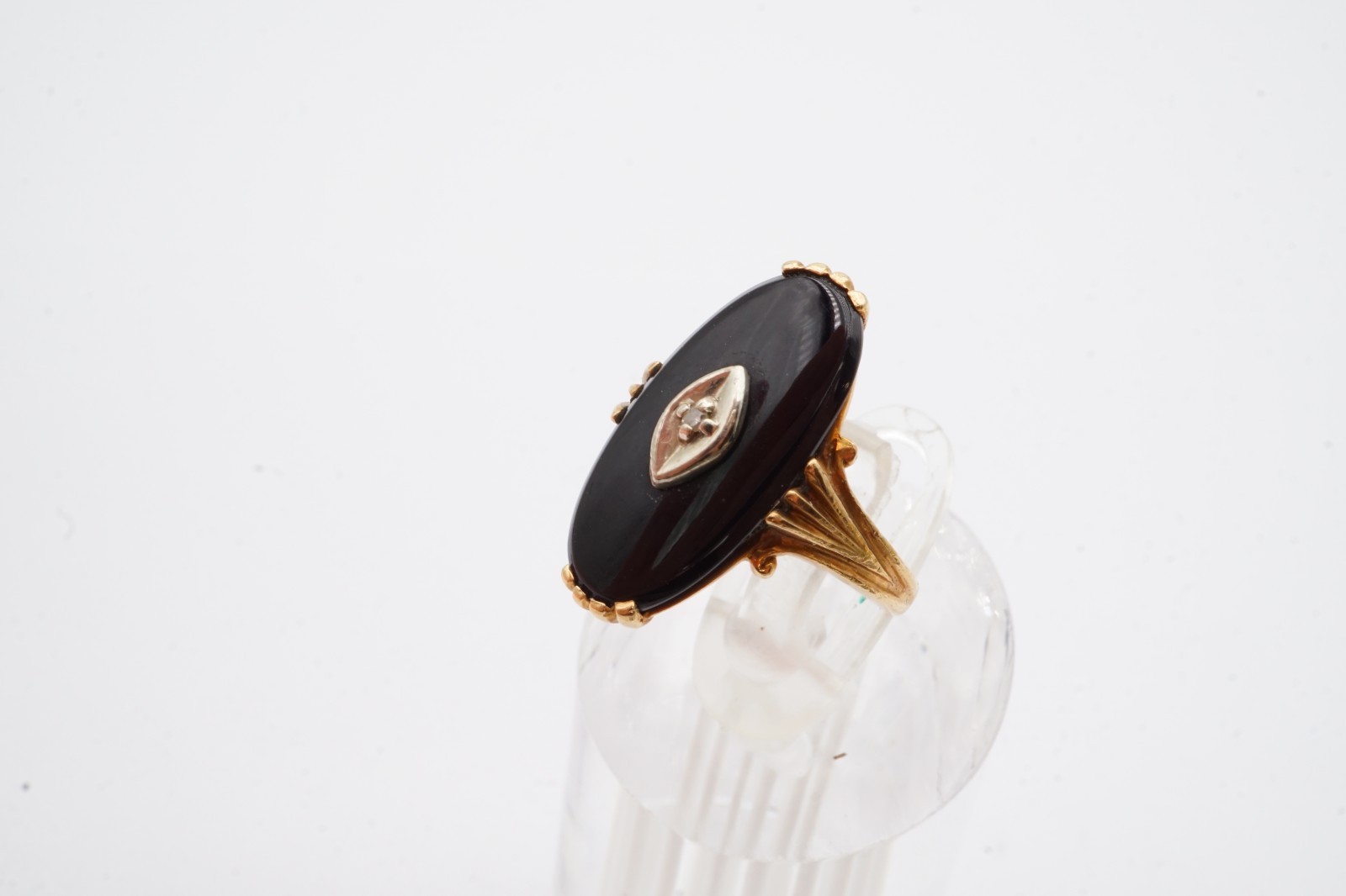 Vintage 10k Yellow Gold Black Onyx Diamond Ring Size 1.75