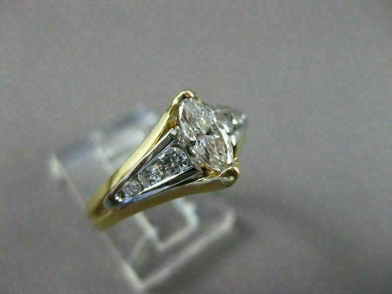 ESTATE .85CT DIAMOND 14K 2 TONE GOLD MARQUISE TENSION SET ENGAGEMENT RING #16335