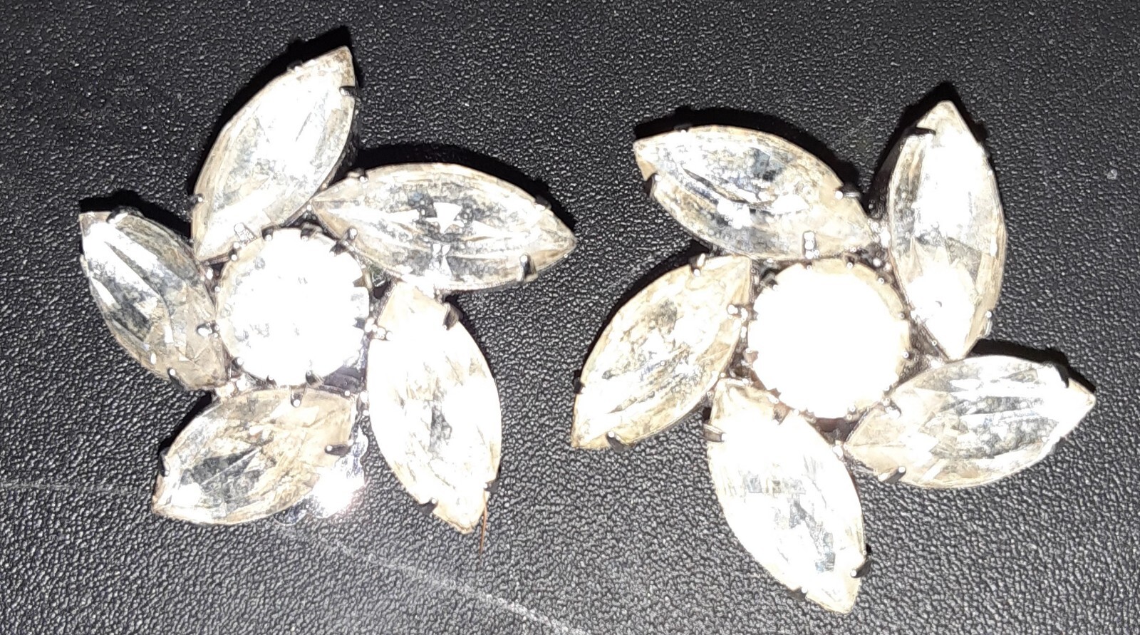 Vintage Rhinestone Statement Earrings Clip On Unsigned 1 1/2 inches across