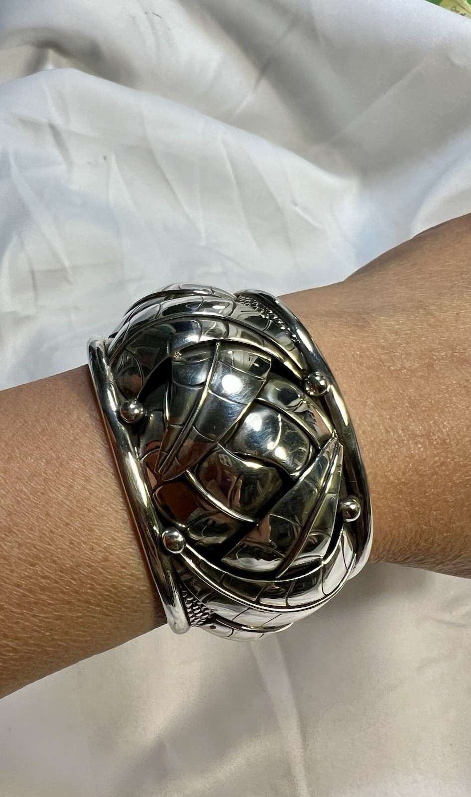Vintage Engraved leaves SW 925 SS Cuff Bracelet By DDD Dominique Dinouart Doming
