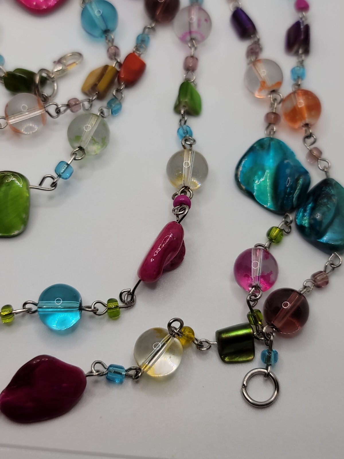71″ Vintage Wear Repair Craft Multicolored Glass And Shell Necklace