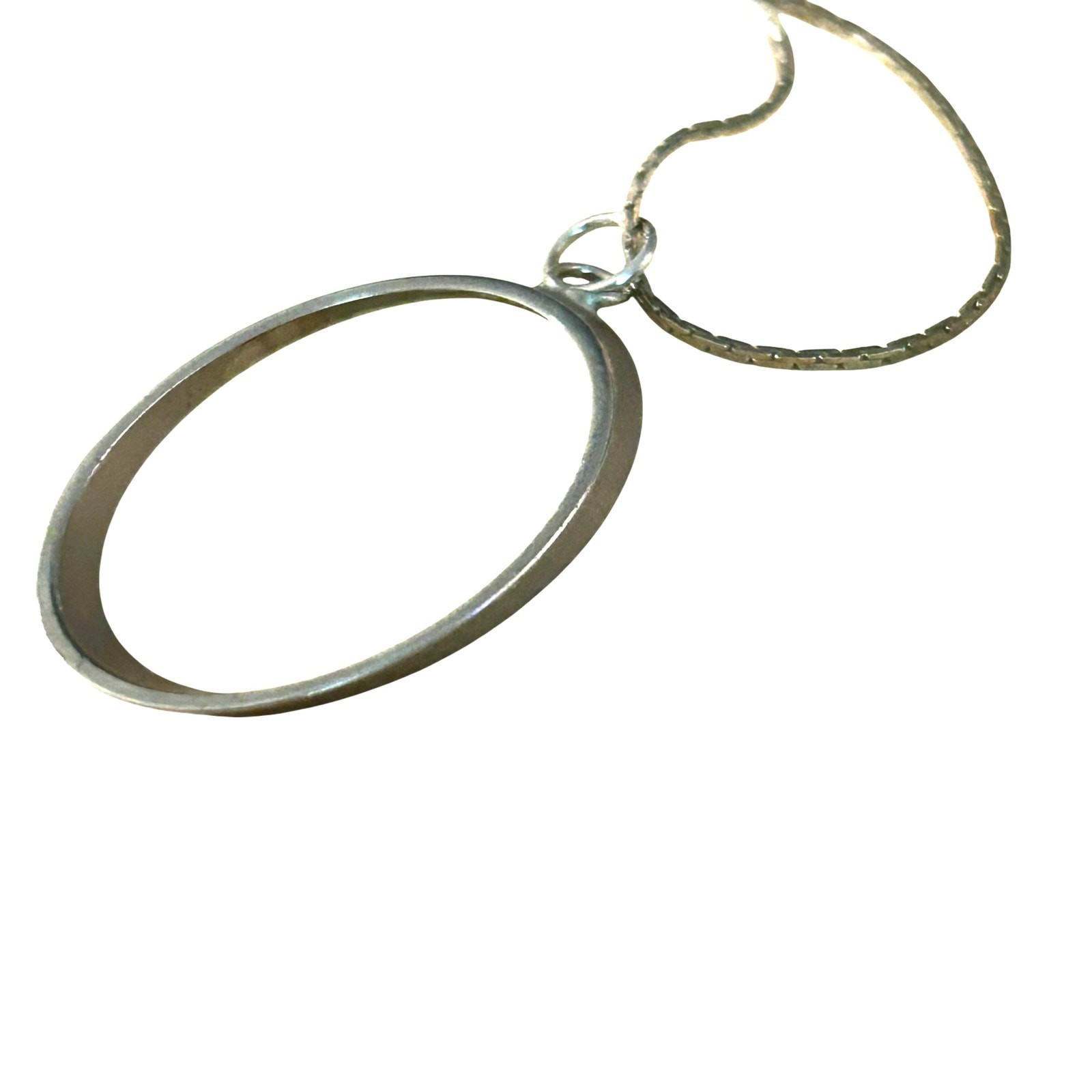 Vintage Silver Tone Minimal Oval Pendant Necklace