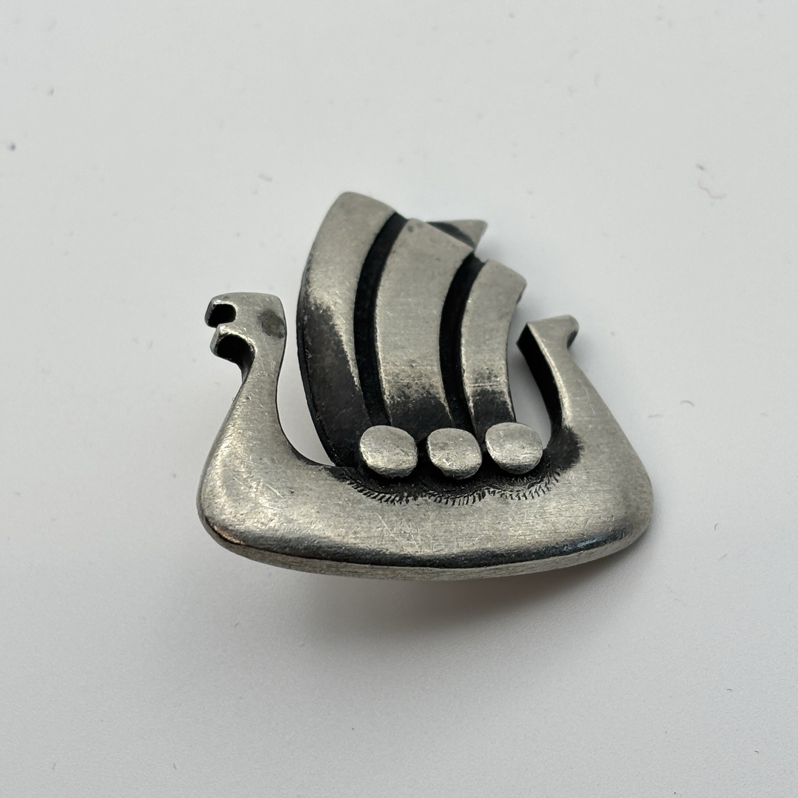 Vintage Brooch Pin Signed R Tennesmed Sweden Modernist Pewter Nordic Boat Ship