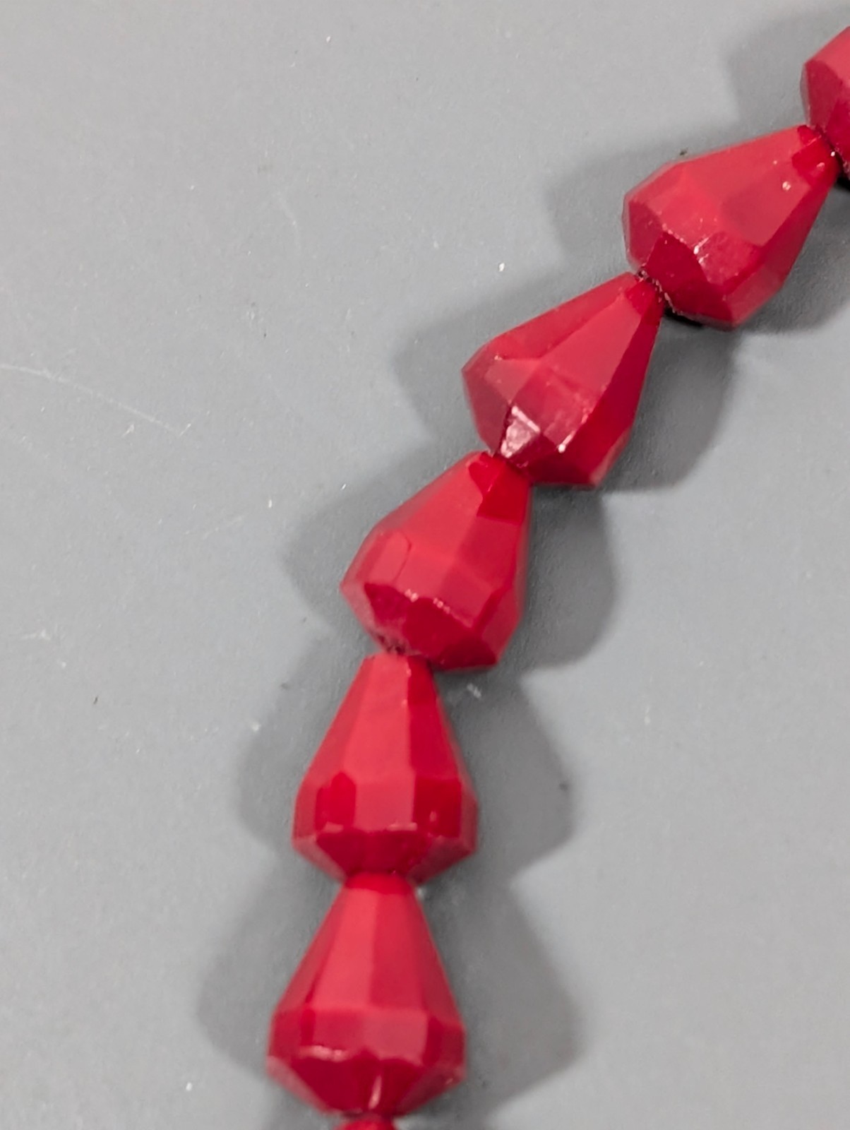Vintage Bohemian Style Faceted Ruby Red Glass Bead Necklace Bicone 24″ MCM