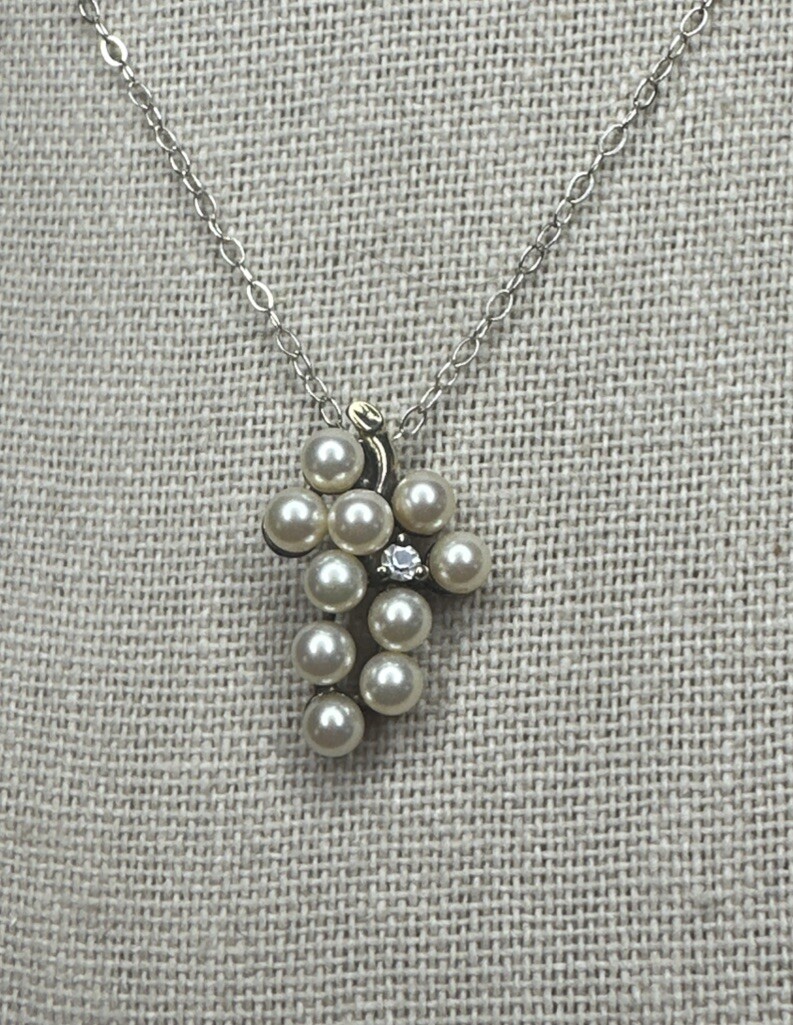 Vintage Sterling Silver 925 Faux Pearl Bunch Of Grapes Necklace 18”