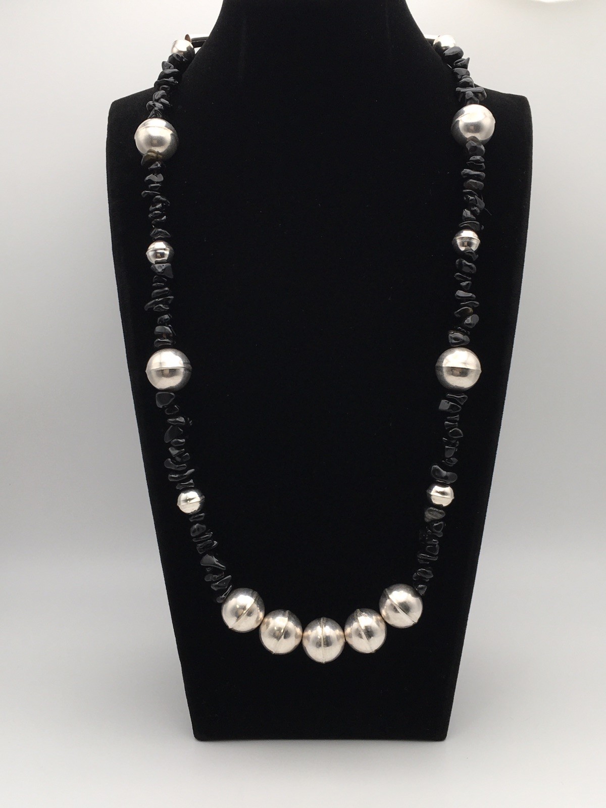 Silver Schark Handmade Sterling Silver & Black Obsidian Necklace 24-30″ 44g #30