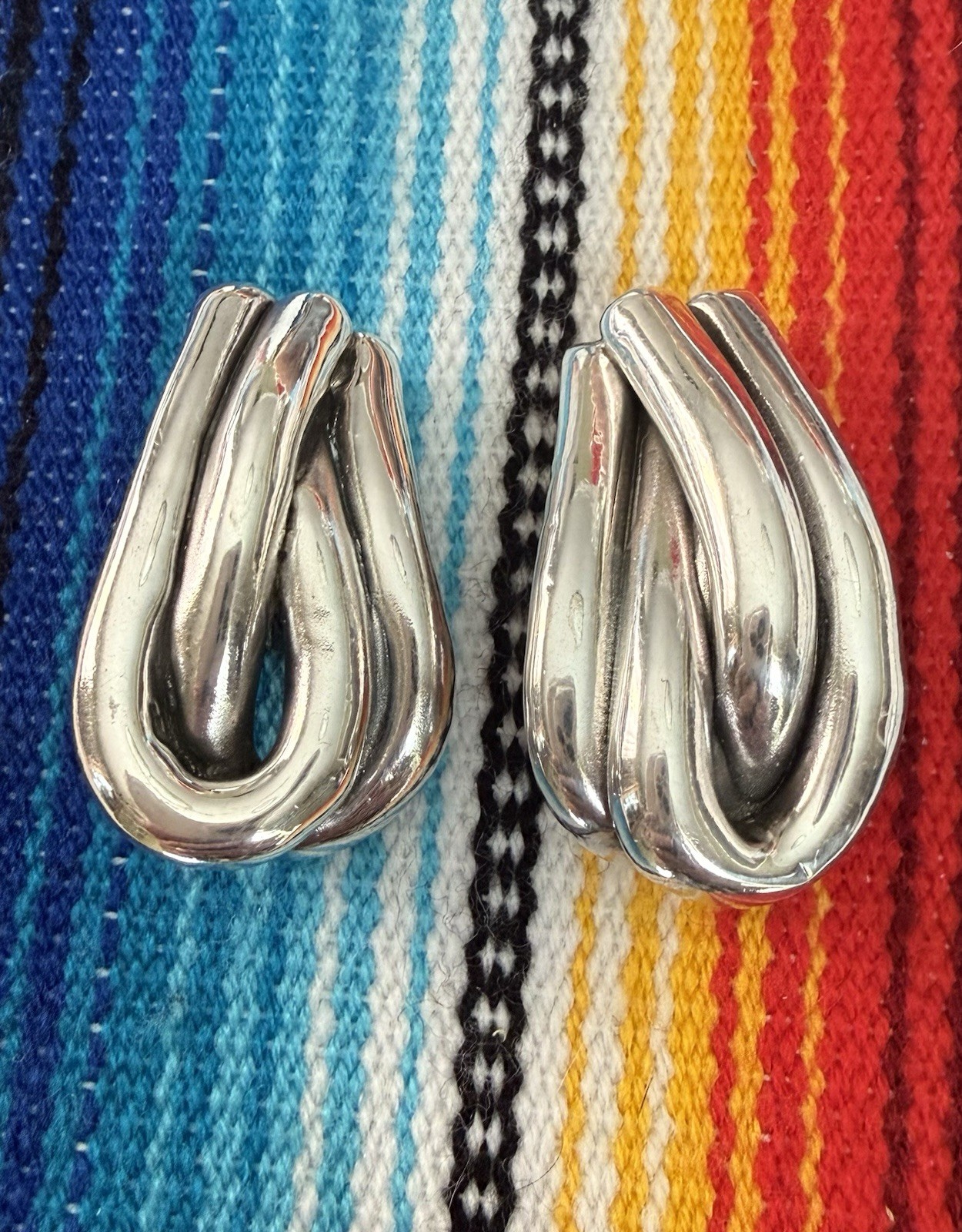 Vintage Modernist Sculpted Electroform Sterling Silver Clip-On Earrings 18.9g