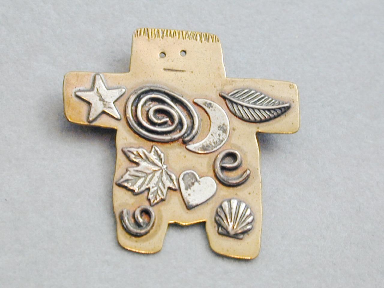 Sterling Mixed Metal Hand Tooled Susan Roggio Figural Person Pin Brooch