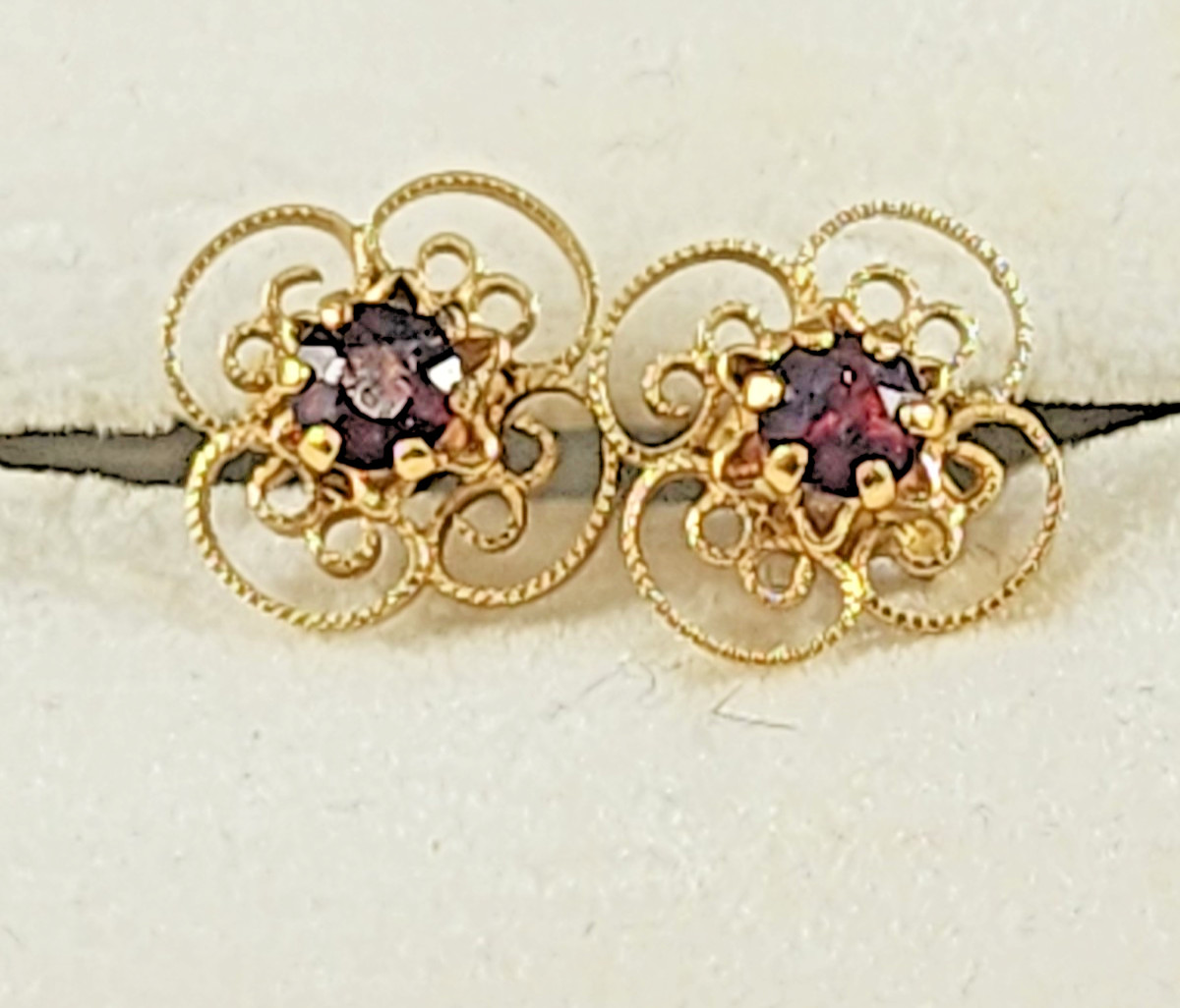 Vintage ING 12K Gold Filled Filigree earings, Smoky Quartz Retro Flower
