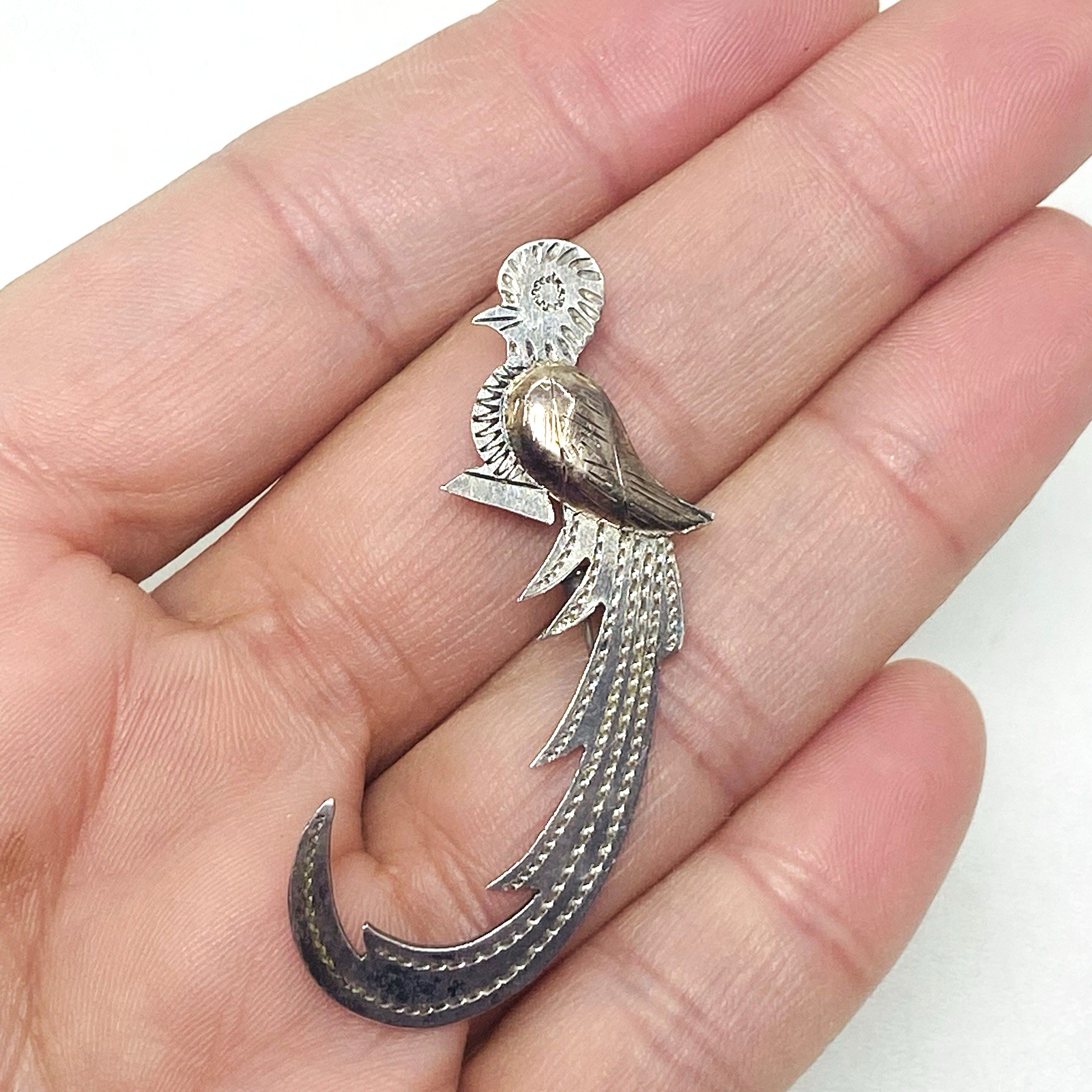 Vtg Jewelry Silver Guatemala Bird Paradise Brooch Pin Gold Wash Wing Unmarked