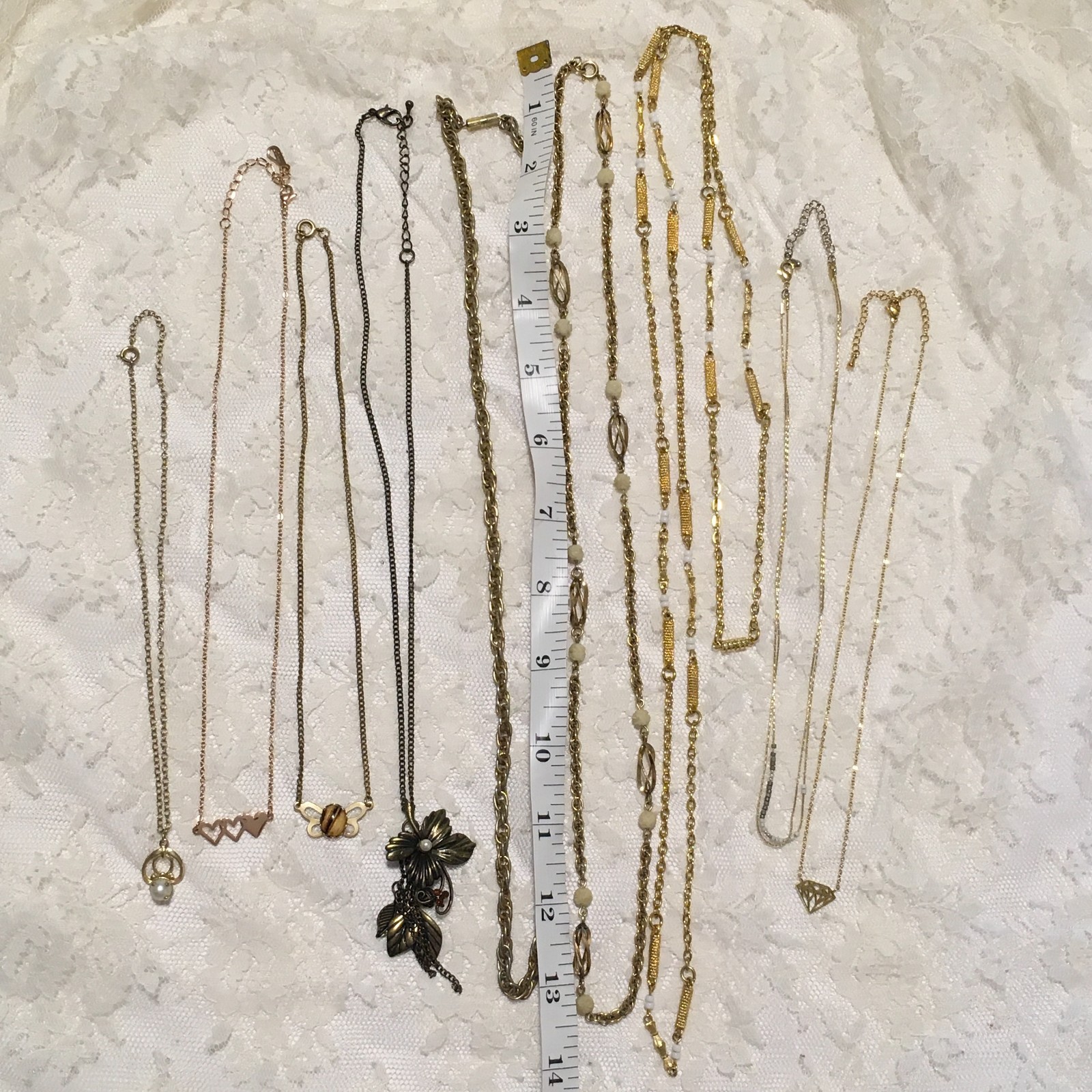 Vintage Necklace Lot Gold tones Lot of 10 Dainty Layering Modern -Vintage