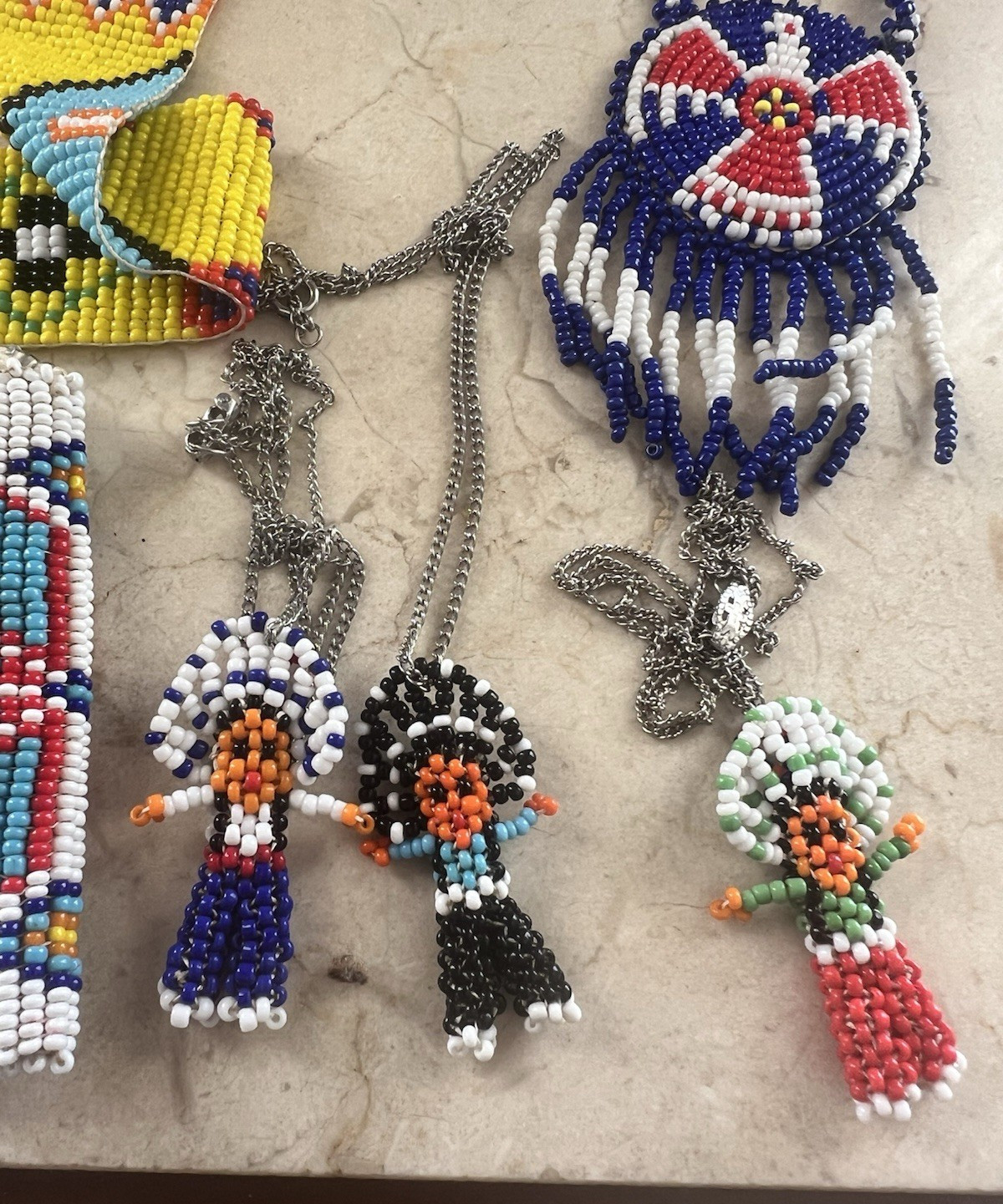 Vintage Native American Seed Bead Coin Purse Wallet Barrette Necklaces Lot
