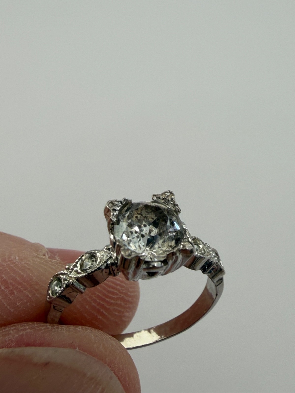 VINTAGE Sterling M-H Silver & Clear Quartz Cocktail Ring, Size ~5.5, SEE NOTES