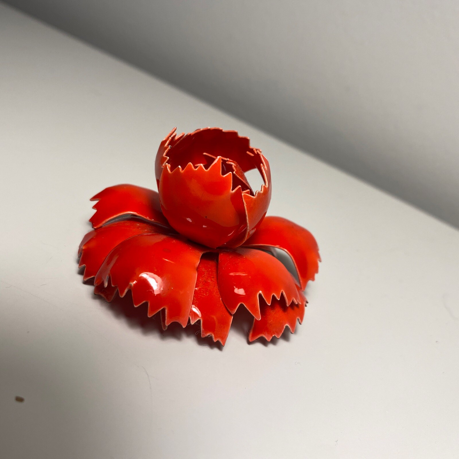 Vintage Enamel Red Pin Brooch Poppy Carnation Flower Painted Spring Jewelry