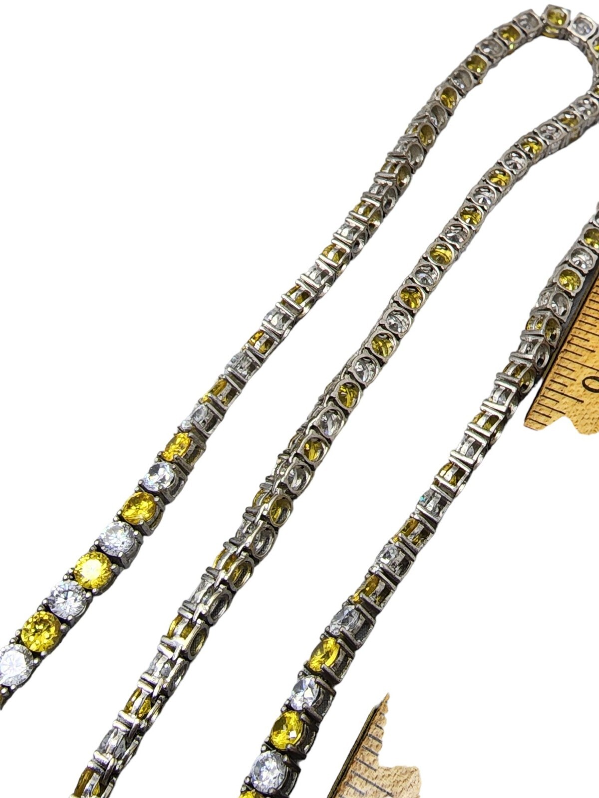 Vintage Art Deco Sterling Silver Bezel Set Yellow & Clear Quartz Necklace