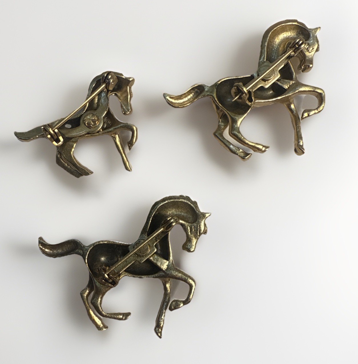 Vtg Gold-Tone Horse Brooch Lot Of 3 Equestrian Pins Running Horses
