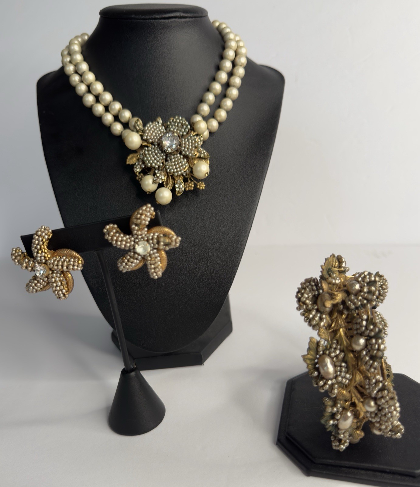 Miriam Haskell Vintage Baroque Pearl Necklace Earrings and ( Unsigned Bracelet)