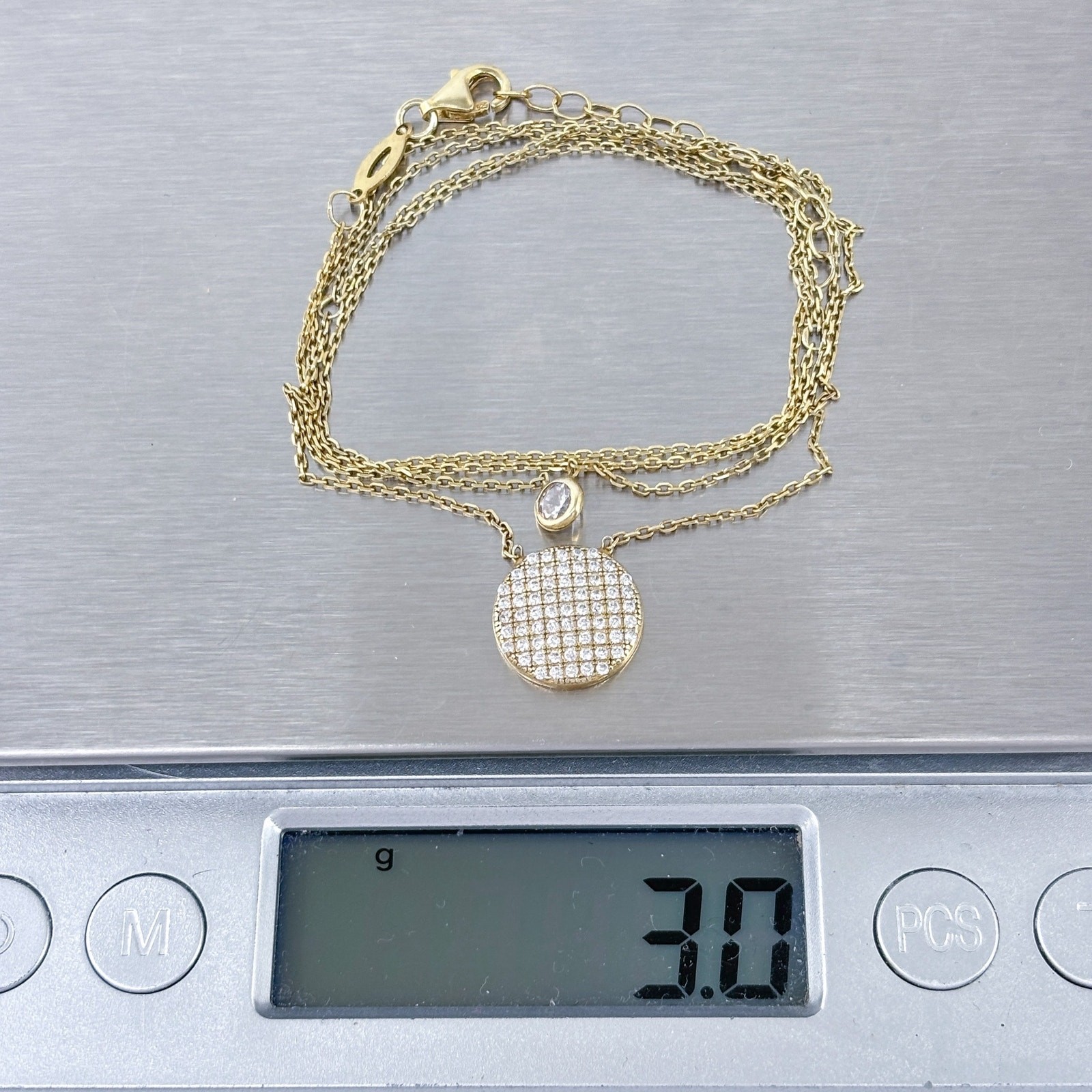 Vintage Gold-Tone Sterling Silver 925 Layered Cubic Zirconia Necklace 13.5″-15″