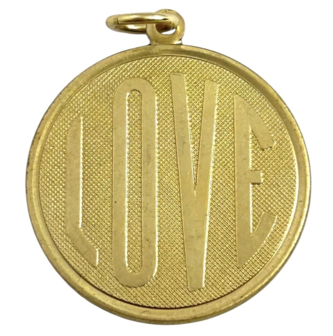 Vintage Charm LOVE Medallion Pendant Brass Metal Jewelry Gift For Women