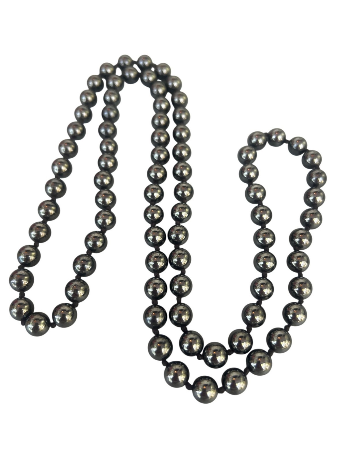 Vintage Estate Metallic Hematite Bead Necklace Knotted Betwwen No Clasp 33″