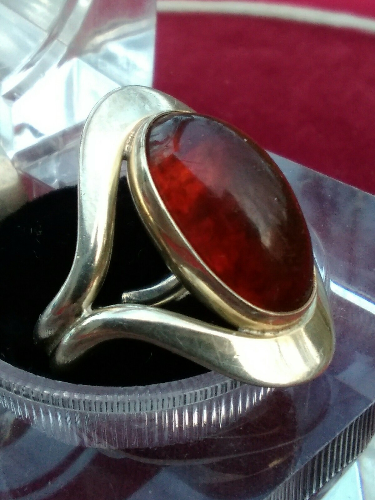Vintage NEILS ERIK FROM 925 Sterling Modernist Amber Ring Size 6 Denmark