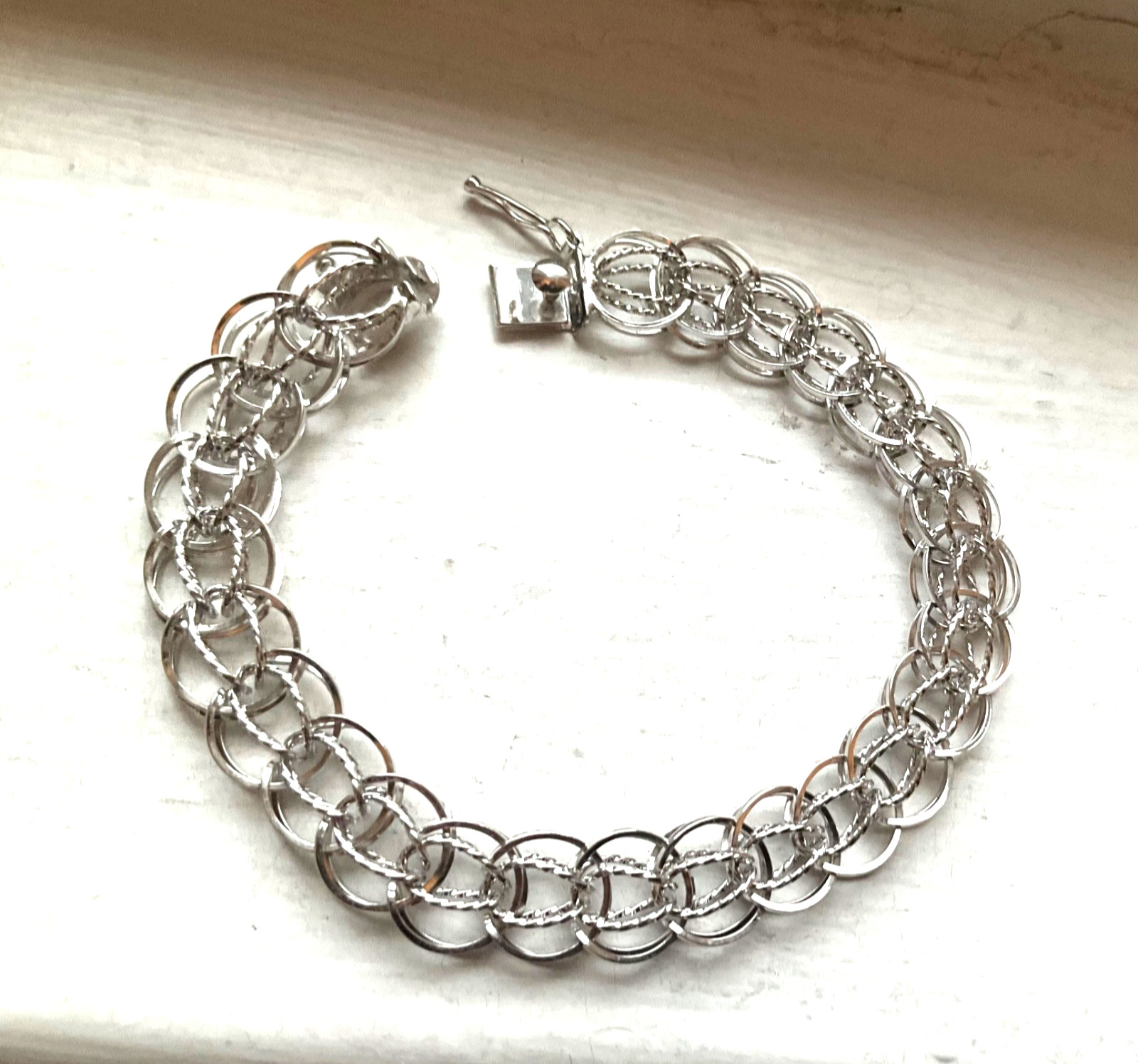 Vintage DYNASTY USA SILVER Starter CHARM BRACELET Estate 7 1/2” Wearable