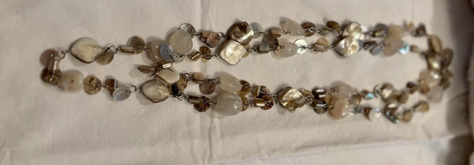 Vintage Abalone Layering Necklace Circa 1970 46” Long Lobster Claw Clasp