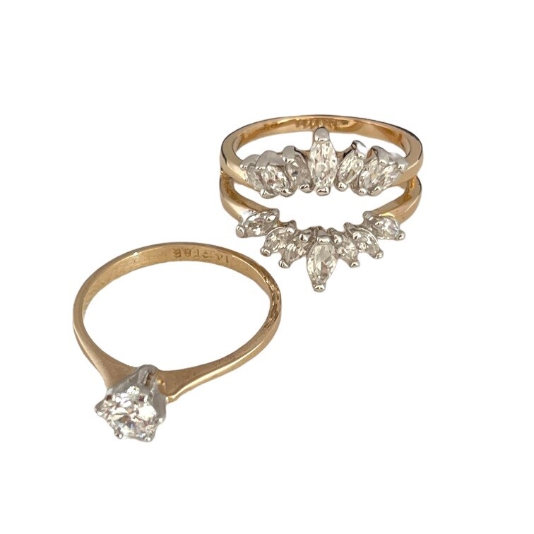 Vintage 1980s Wedding Ring Set Size 8 Cubic Zirconia 14K Gold Plate – 14F