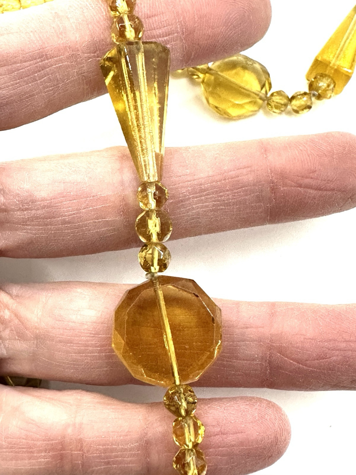 VTG Czech Unusual Faceted Yellow Glass Necklace