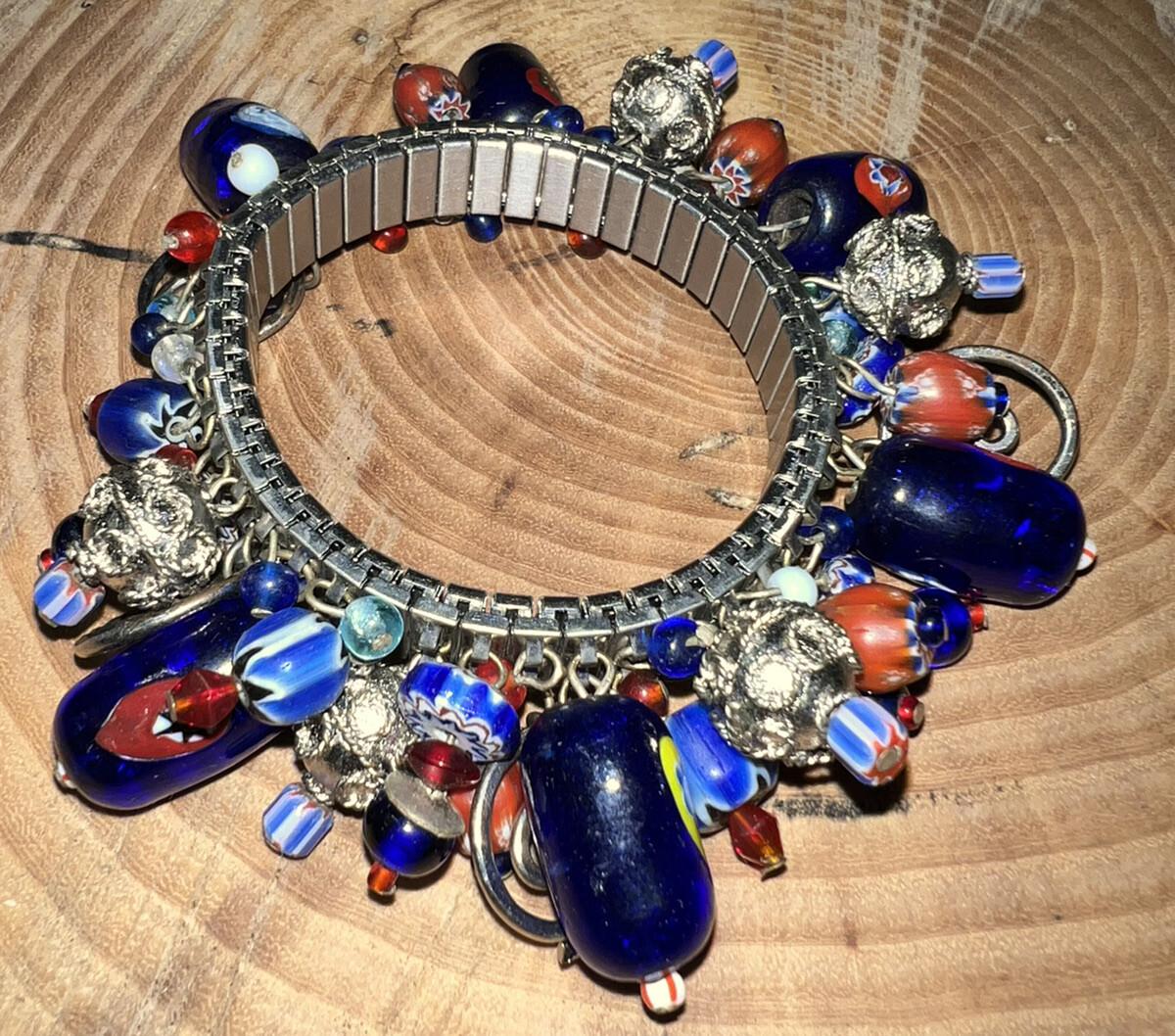 Vintage Expanding Cha Cha Bracelet – Glass/Beads/Metal Charms