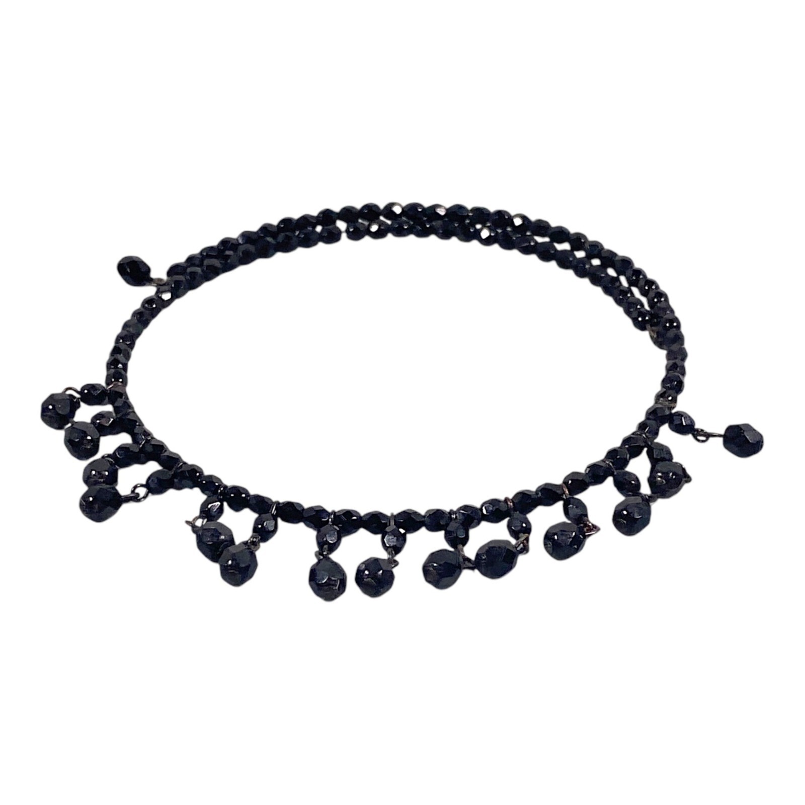 Victorian Revival Choker Necklace 16″ Black Glass Wire Dangle MCM VTG Witch Goth