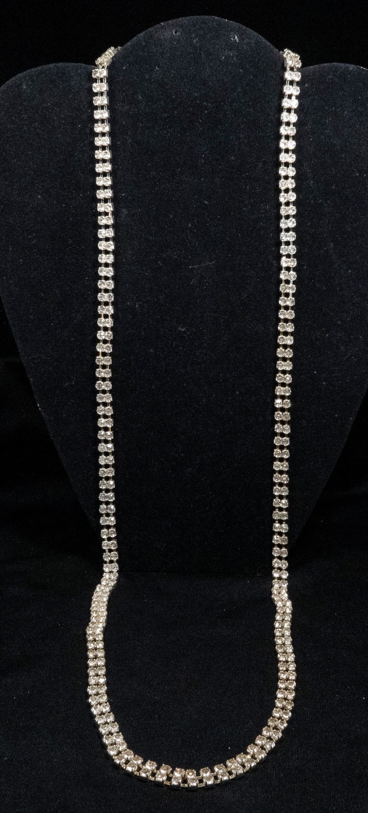 Rhinestone Necklace Goldtone 2 Strand 8mm Wide 39″ Long