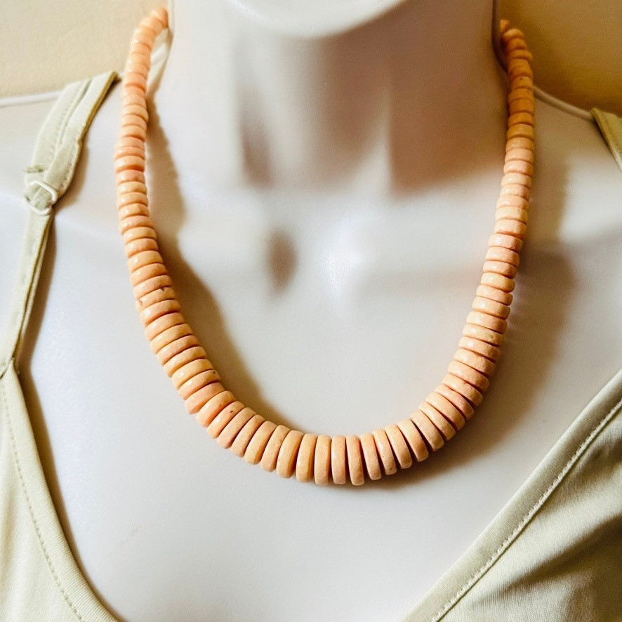 VTG Pink Sponge Coral Beaded Necklace BOHO Genuine Real Graduated Beads 60g 19″