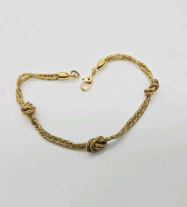 Monet Bracelet Double Rope Chain Knot Gold Tone Couture Vintage 7.25 in