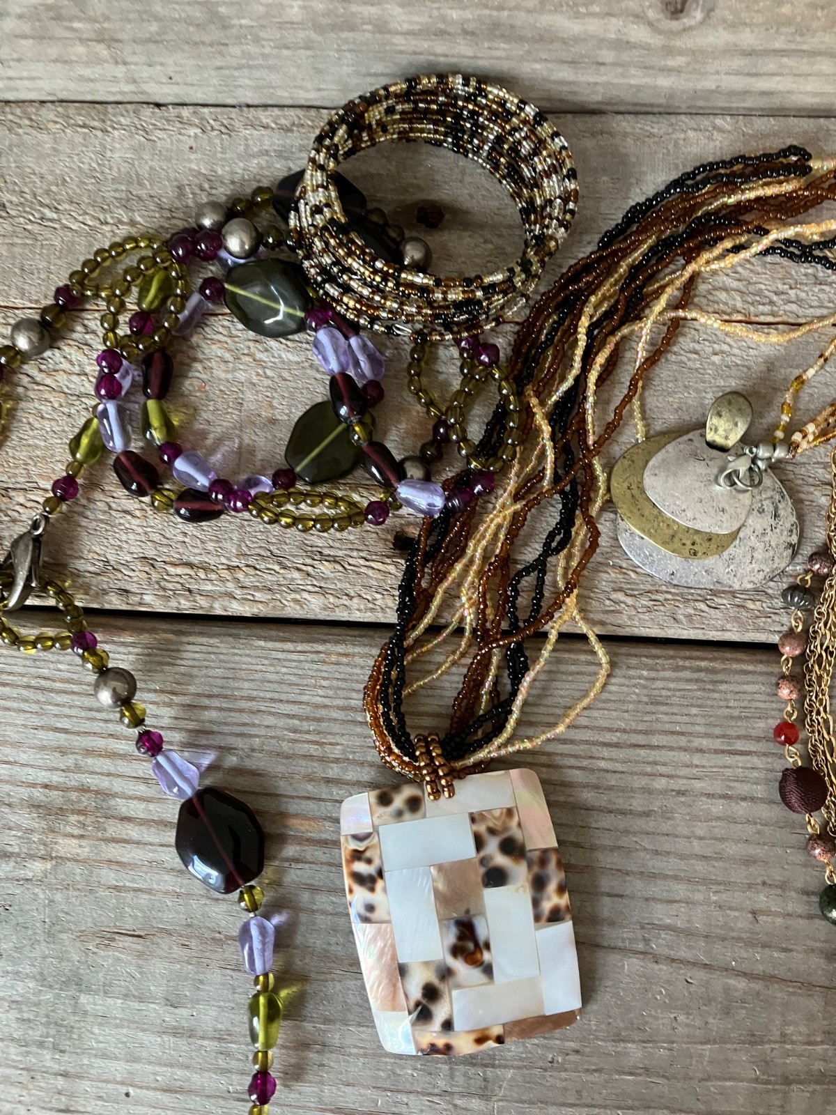 VINTAGE lot of Beaded Necklaces Autumn Fall Colors Mixed Materials