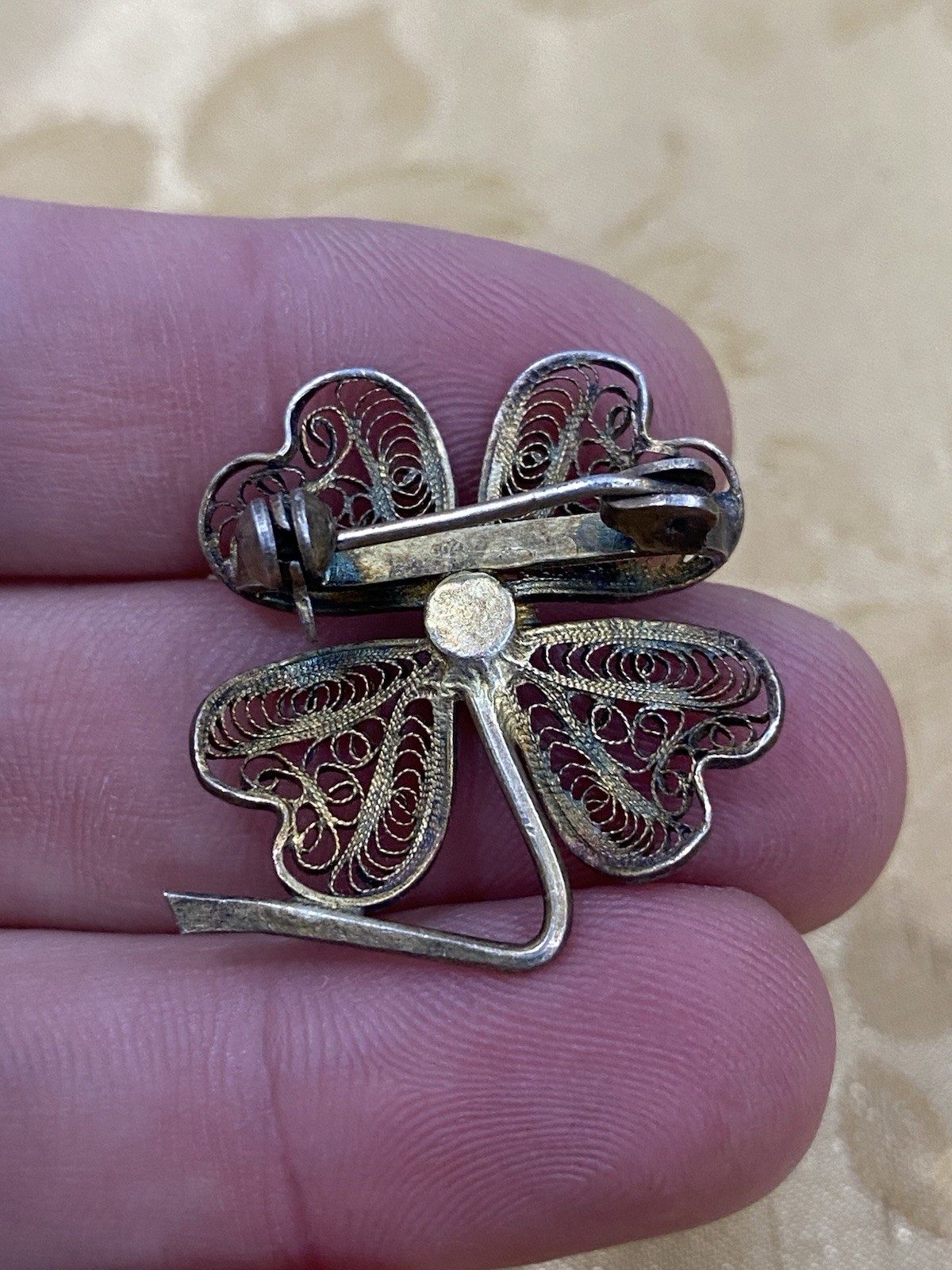 Antique VTG 800 Silver Cannetille Filigree Flower Brooch Pin