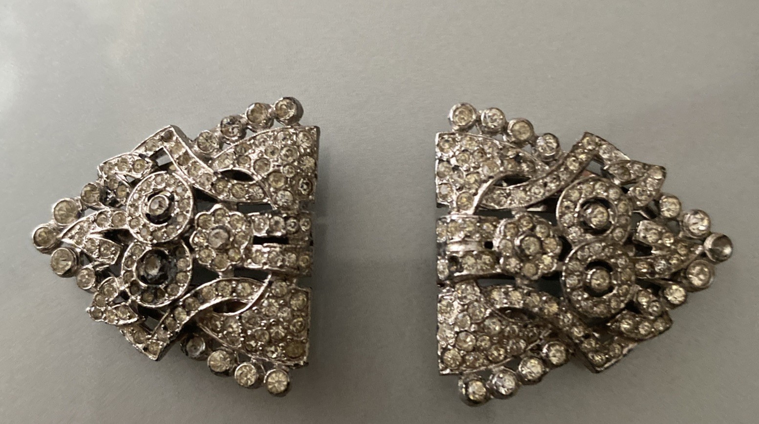 Vintage Art Deco CLIP MATES Patented Rhinestone Dress Coat Trifari