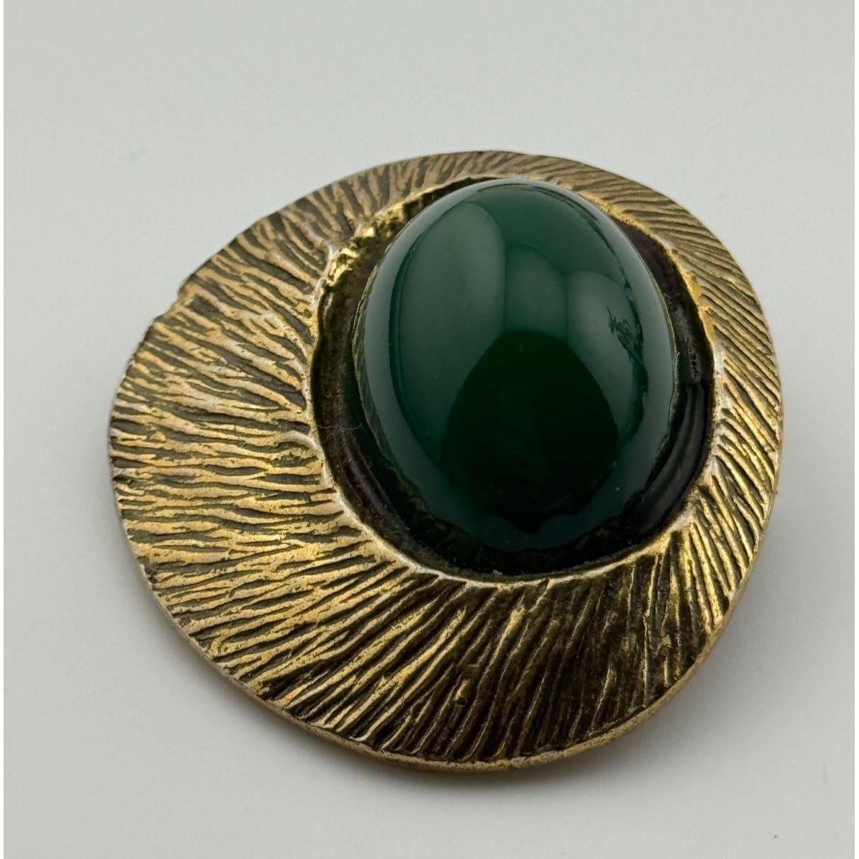 Vintage Zentall Gold Tone Green Cabochon Brooch Pin