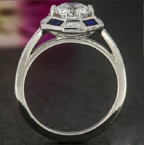 Art Deco Style 1.50Ct White Round Simulated Diamond Sterling Silver Wedding Ring