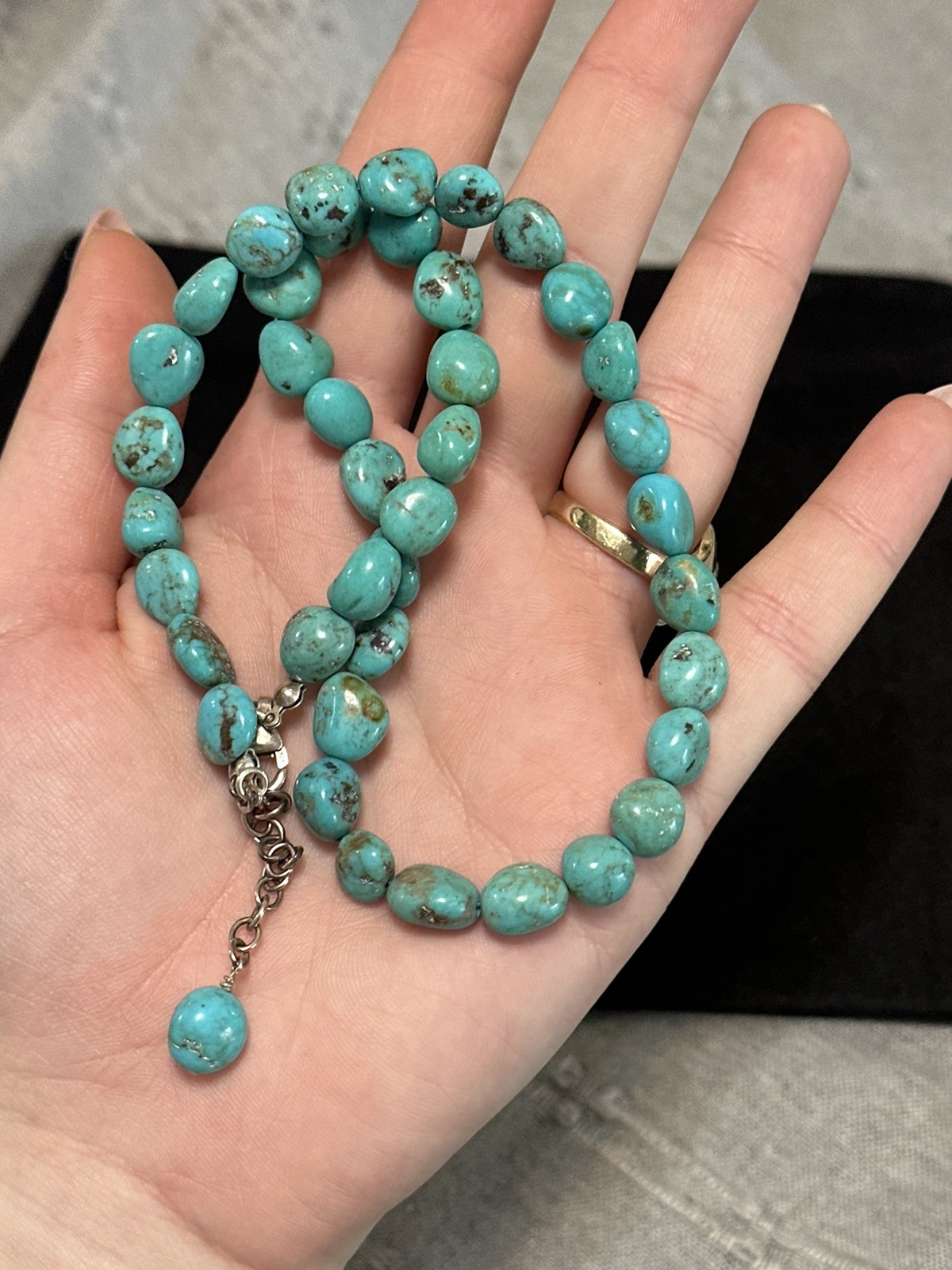 Vintage Natural Blue Turquoise Stone Sterling Necklace 16in 29.6g