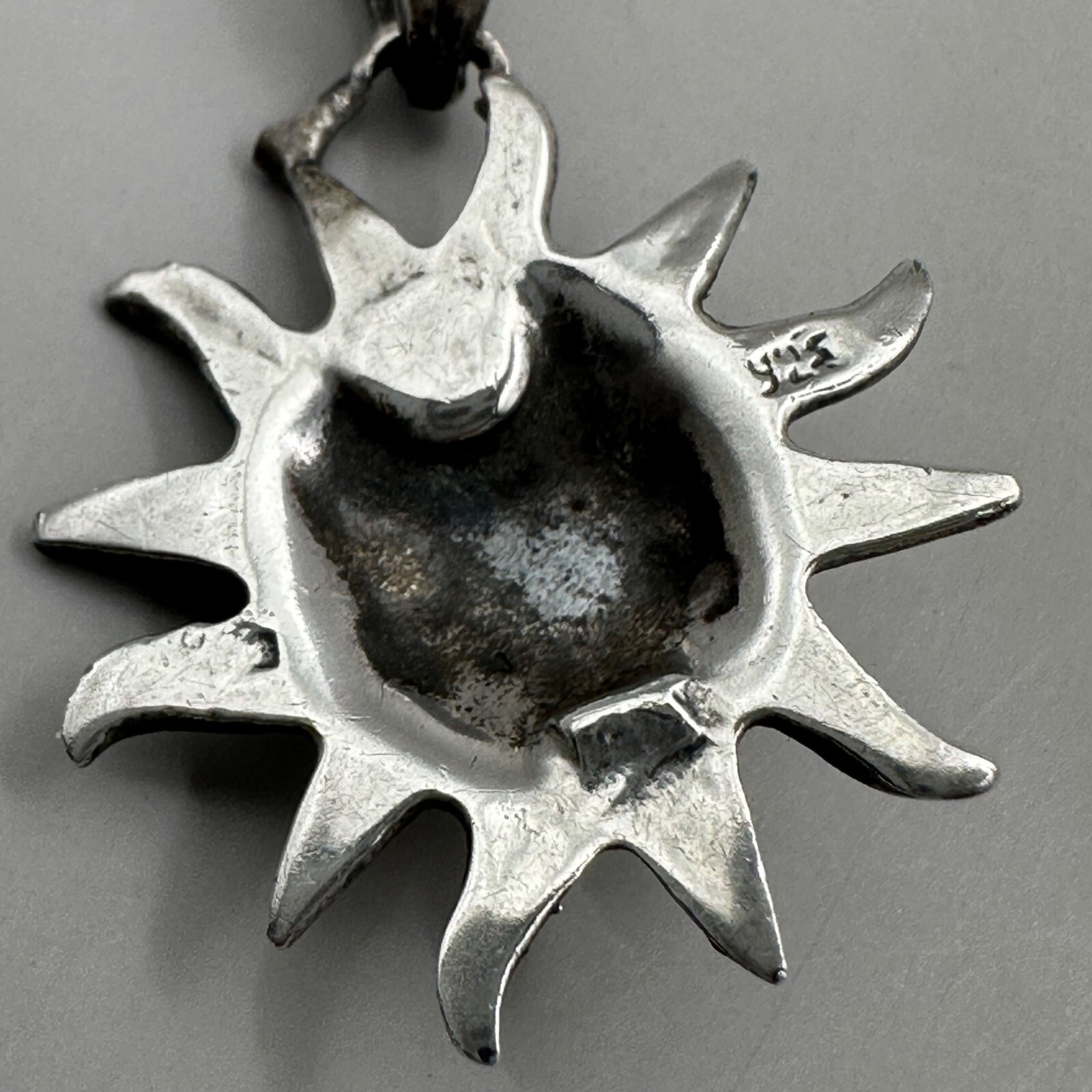 Happy Sun Face Pendant Celestial God Cast Sterling Silver Marked 925 Tilted Bail