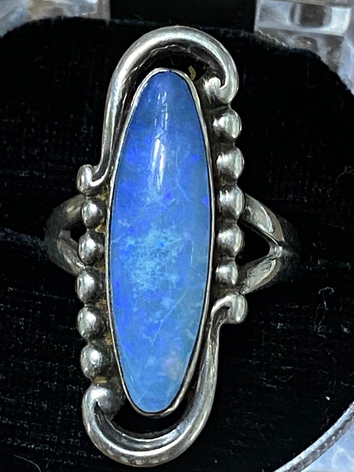 Vintage Sterling Silver and Blue Opal Doublet Ring size 6.5